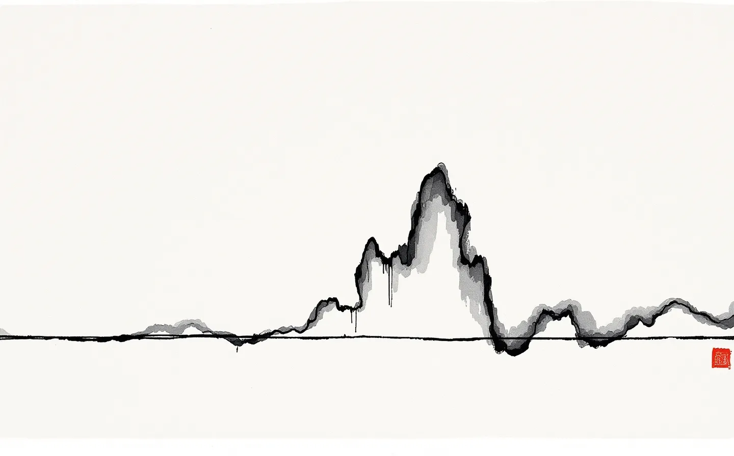 Plate III: three asymmetric sumi brushstroke gestures representing pulsatile GH peaks above a quiet baseline rule, with a vermillion seal in the lower-right on rice paper